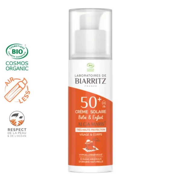 Crème Solaire Enfant SPF 50+ - 50g, Texture Légère, Sans Parfum - Pour Peau Sensible, Waterproof, Vegan - Visage Et Corps