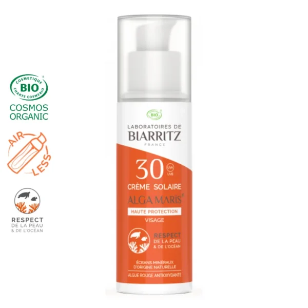 Crème solaire Visage SPF30 certifiée Bio