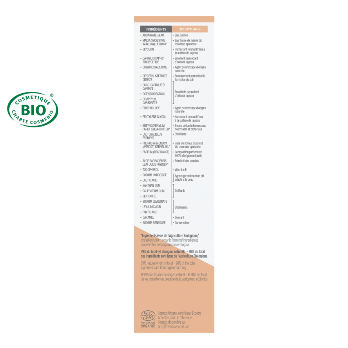 Autobronzant Bio visage & corps certifié Bio