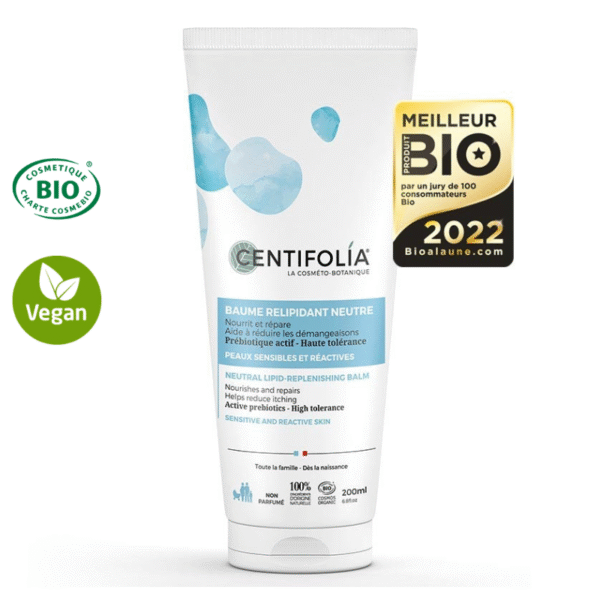 Baume relipidant aux prébiotiques certifié Bio - Nourrit, répare et aide à réduire les démangeaisons - Dès la naissance 200 ml