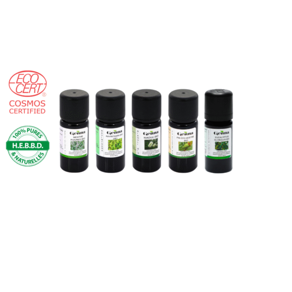 Pack Hiver immunité vacance voyage Lot de 5 Huiles essentielles certifiées Bio Cosmos Organic par Ecocert